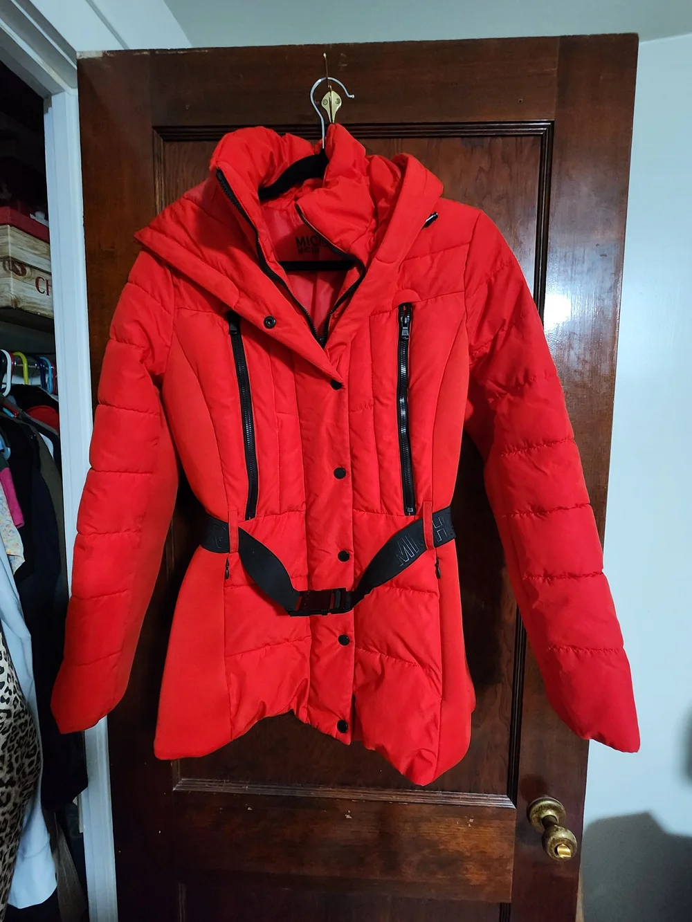 🔥 MICHAEL Michael Kors Belted Hooded Puffer Jacket - Size S